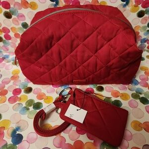 Vera Bradley "Cardinal Red" Perf Twill Bundle; Large Cos; Zip ID w/ Lanyard; New
